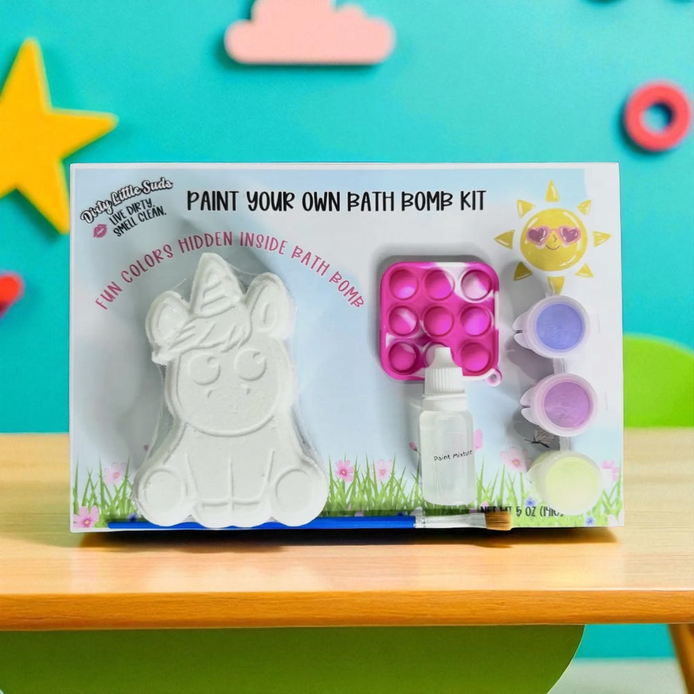 Paint Your Own Bath Bomb Kit – unicorn bath bomb activity set with paints and fidget toy for kids